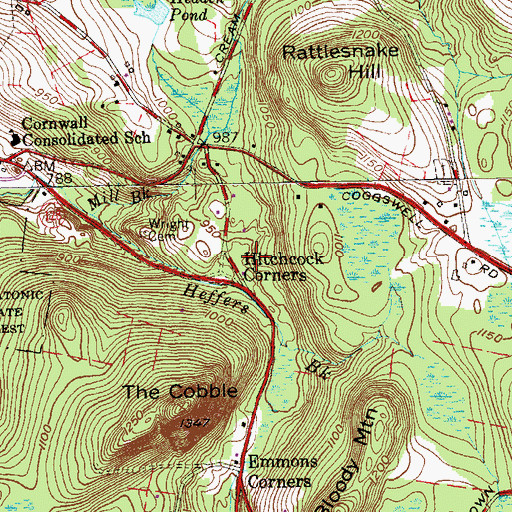 Topographic Map of Hitchcock Corners, CT