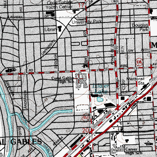 Topographic Map of Coral Gables Adult School, FL