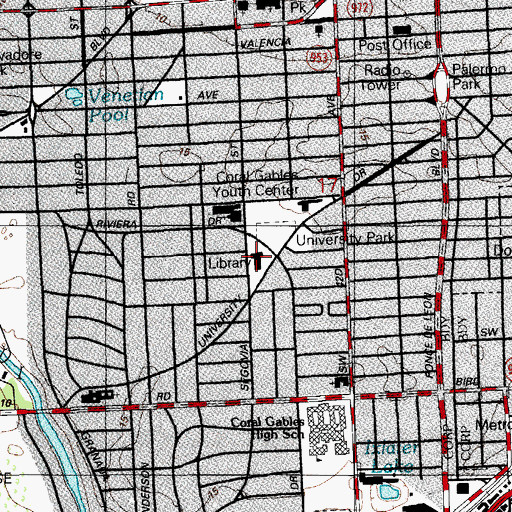 Topographic Map of Coral Gables Library, FL