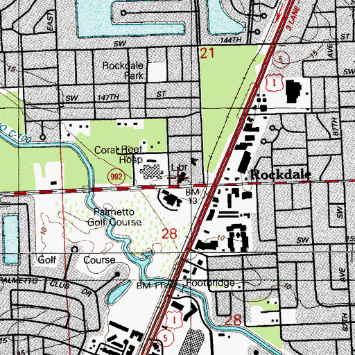 Topographic Map of Coral Reef Library, FL