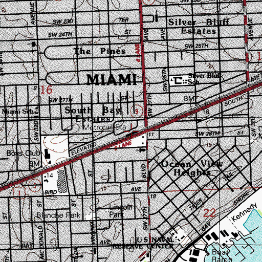Topographic Map of Coconut Grove Station, FL