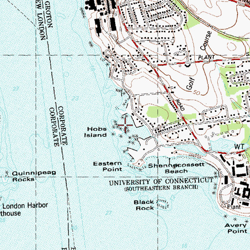 Topographic Map of Hobs Island, CT