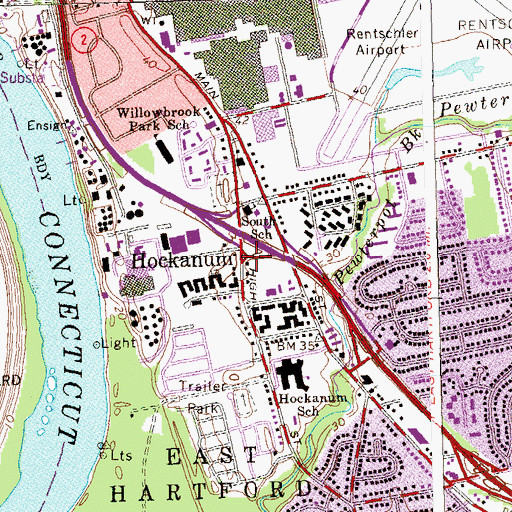 Topographic Map of Hockanum, CT