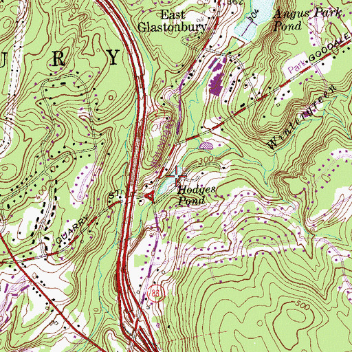 Topographic Map of Hodges Pond, CT