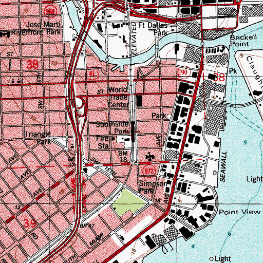 Topographic Map of Brickell Station, FL