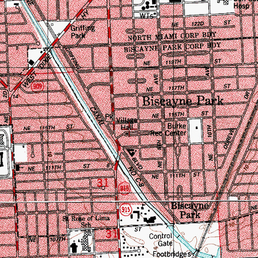 Topographic Map of Biscayne Park Police Department, FL