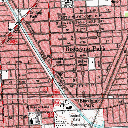 Topographic Map of Biscayne Park Village Hall, FL