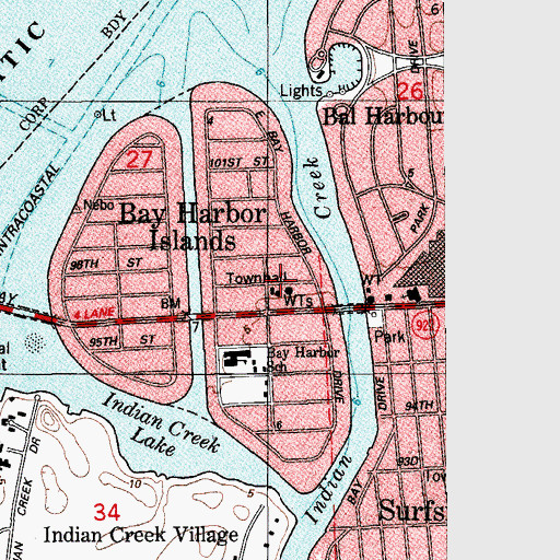 Topographic Map of Bay Harbor Islands Police Department, FL