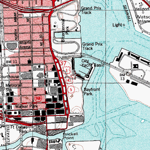 Topographic Map of Bayside Marketplace, FL