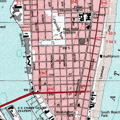 Topographic Map of Art Deco District, FL