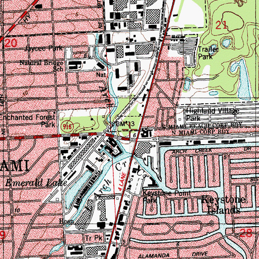 Topographic Map of Arch Creek Park, FL