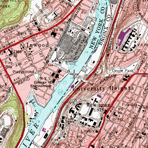 Topographic Map of University Heights Bridge, NY
