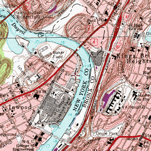 Topographic Map of Kingsbridge Bus Depot, NY