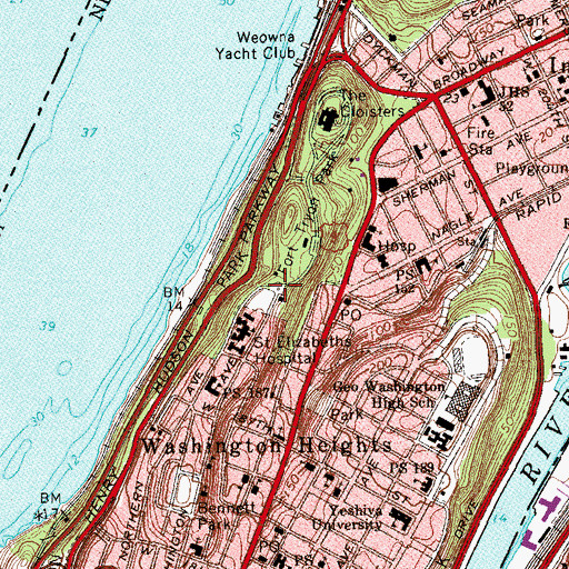 Topographic Map of Margaret Corbin Plaza, NY