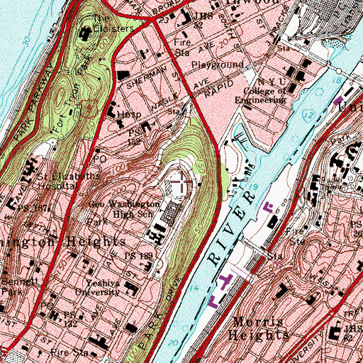 Topographic Map of Jacob K Javits Athletic Field, NY