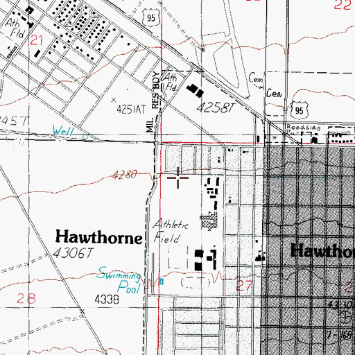 Topographic Map of Hawthorne Primary School, NV