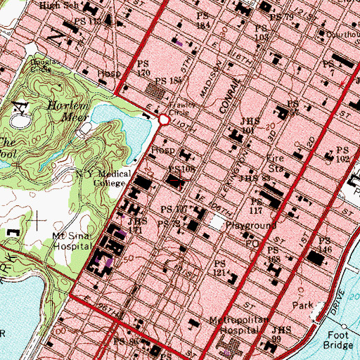 Topographic Map of Jackie Robinson Educational Complex, NY