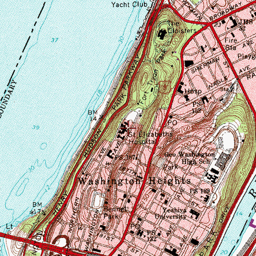 Topographic Map of Mother Cabrini High School, NY