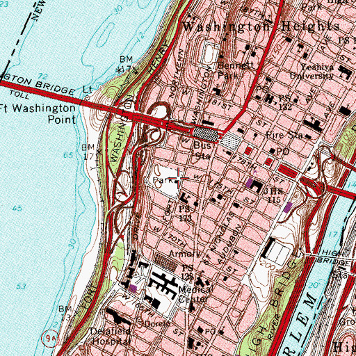 Topographic Map of J Hood Wright Recreational Center, NY