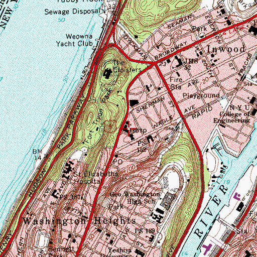 Topographic Map of Jewish Memorial Hospital (historical), NY