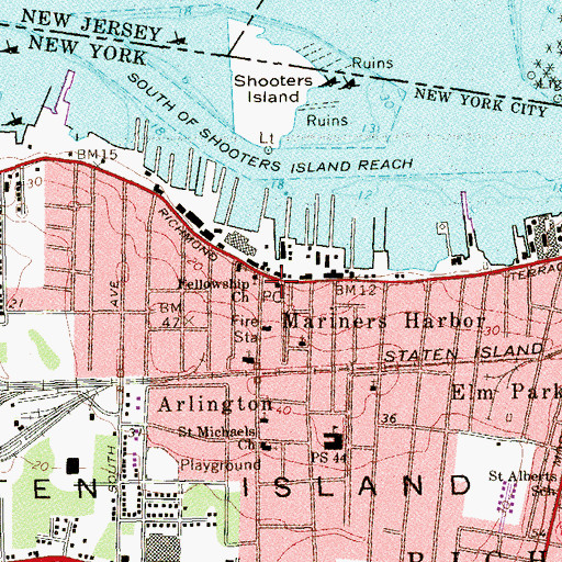 Topographic Map of Mariners Harbor Station Staten Island Post Office, NY