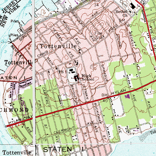 Topographic Map of Intermediate School 34, NY