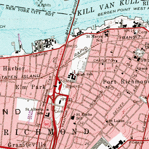 Topographic Map of Port Richmond High School, NY