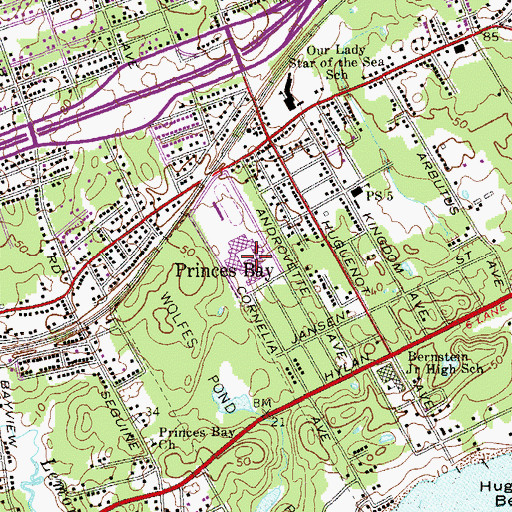 Topographic Map of Tottenville High School, NY