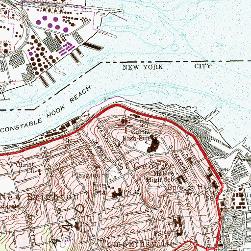 Topographic Map of Saint George - New Brighton Historic District, NY