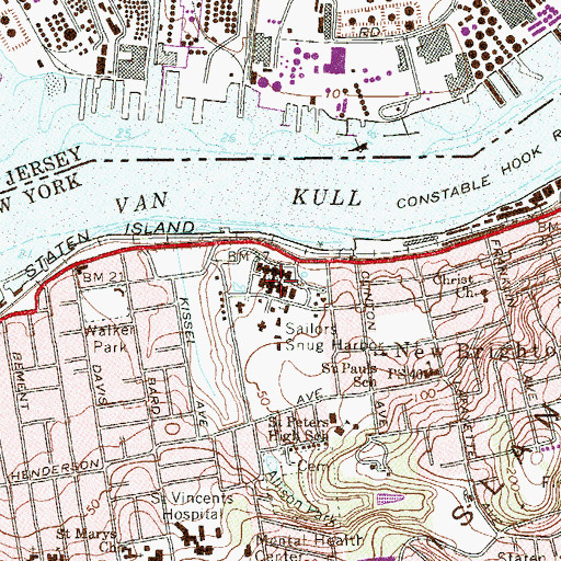 Topographic Map of Snug Harbor Cultural Center, NY