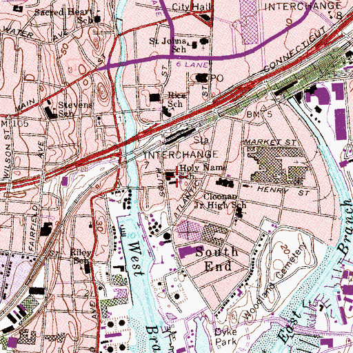 Topographic Map of Holy Name School, CT
