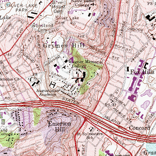 Topographic Map of Campus Hall, NY