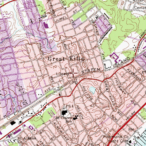 Topographic Map of Great Kills Branch New York Public Library, NY