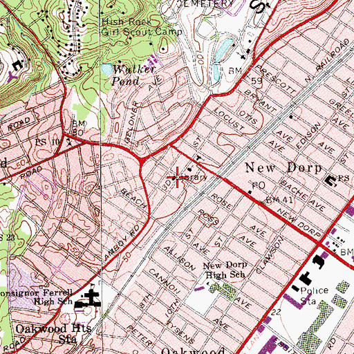 Topographic Map of New Dorp Regional Branch New York Public Library, NY