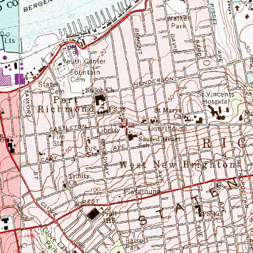 Topographic Map of West New Brighton Branch New York Public Library, NY