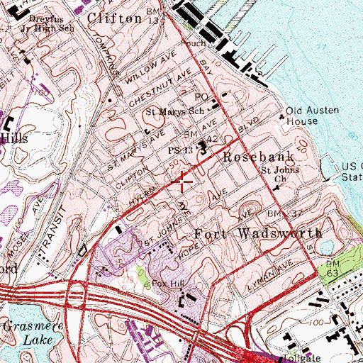 Topographic Map of New York Fire Department Engine 152 Battalion 21, NY