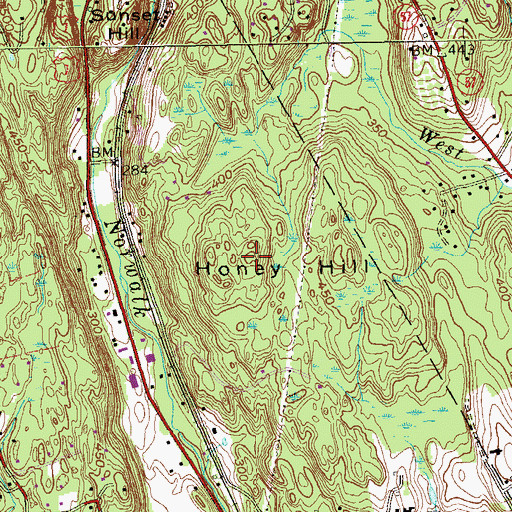 Topographic Map of Honey Hill, CT
