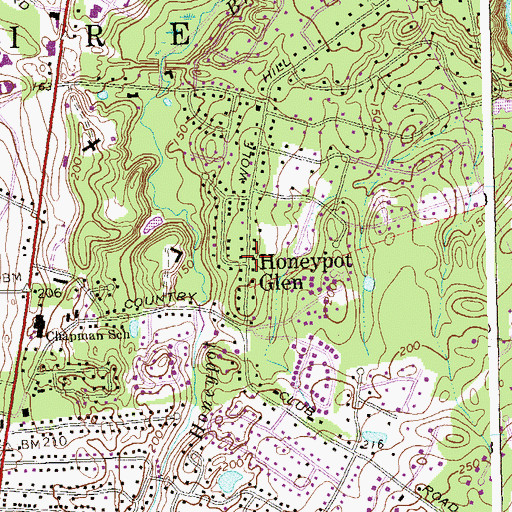 Topographic Map of Honeypot Glen, CT