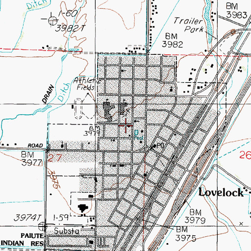 Topographic Map of Pershing County Middle School, NV