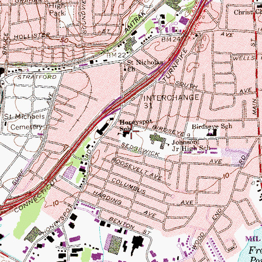 Topographic Map of Honeyspot Elementary School, CT