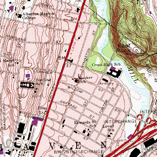 Topographic Map of Worthington Hooker School, CT