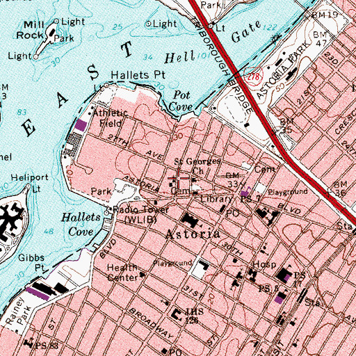 Topographic Map of First Reformed Church of Astoria, NY