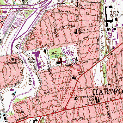 Topographic Map of Hooker School, CT