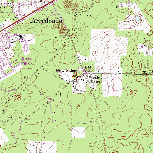 Topographic Map of Wesley Chapel United Methodist Church, FL