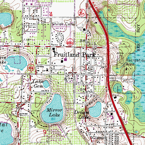 Topographic Map of Fruitland Park Library, FL
