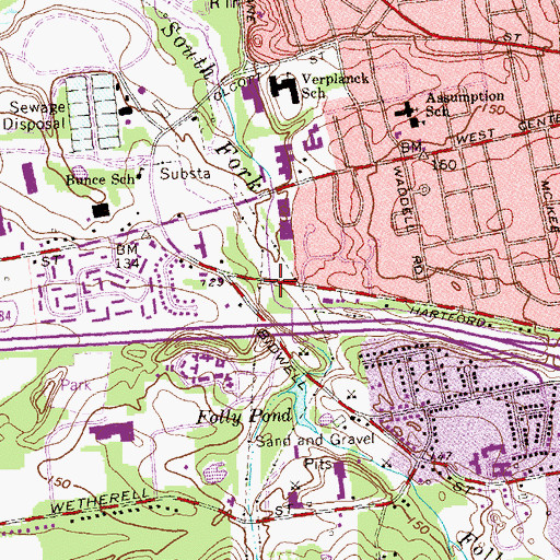 Topographic Map of Hop Brook, CT