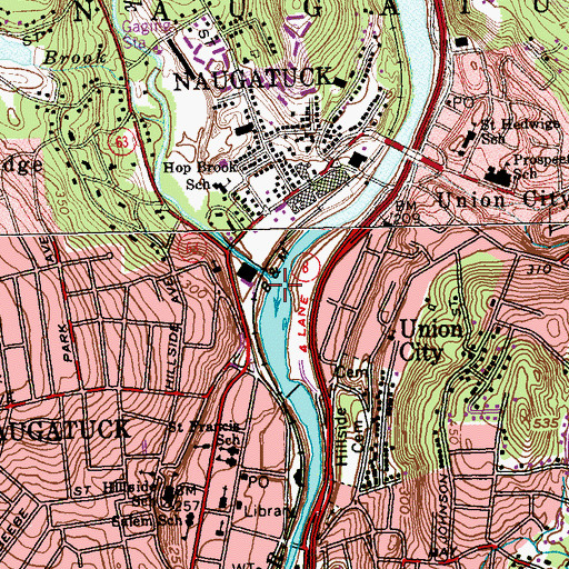 Topographic Map of Hop Brook, CT