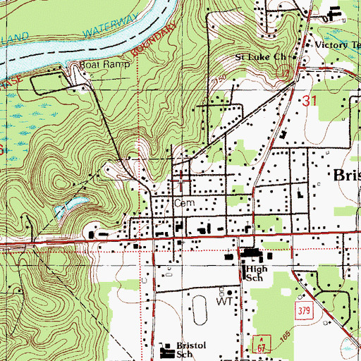 Topographic Map of Bristol Cemetery, FL