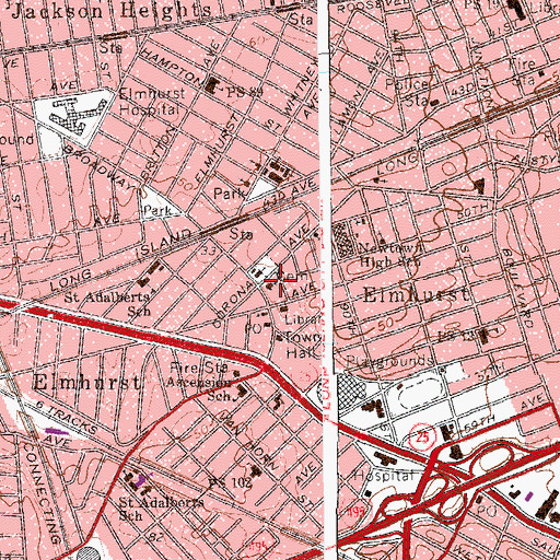 Topographic Map of Reformed Dutch Church of Newtown, NY