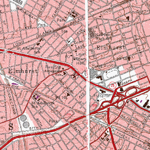 Topographic Map of First Presbyterian Church of Elmhurst, NY